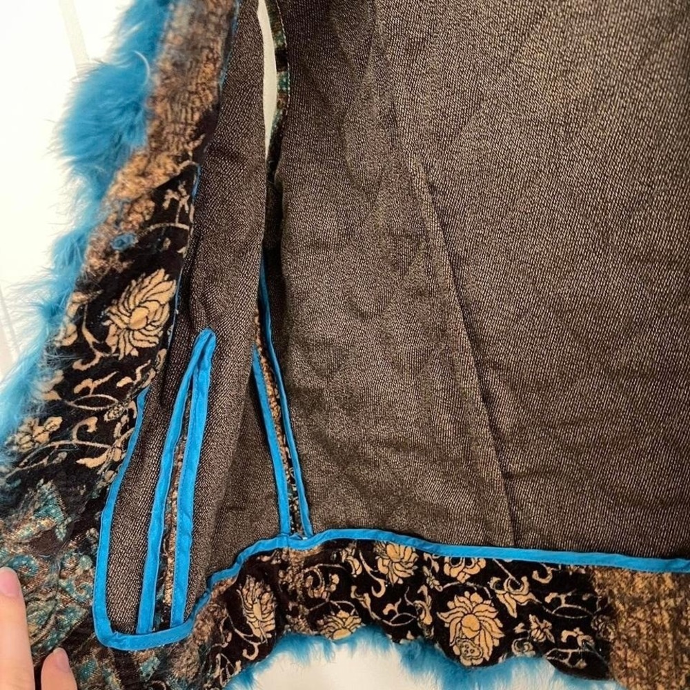 Vintage Y2K Eclectic Rabbit Fur Lined Vest Retro Electric Blue Velvet - Picture 4 of 8